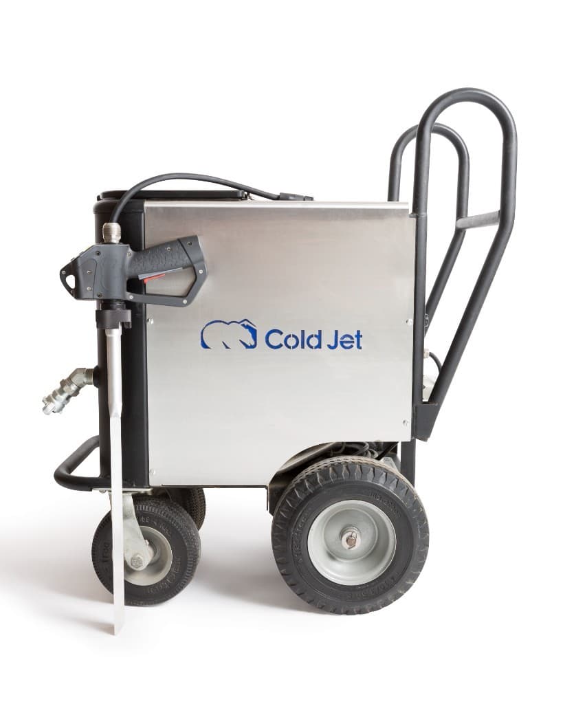 Side view of a Cold Jet Aero 40FP, with the blast gun and nozzle mounted.